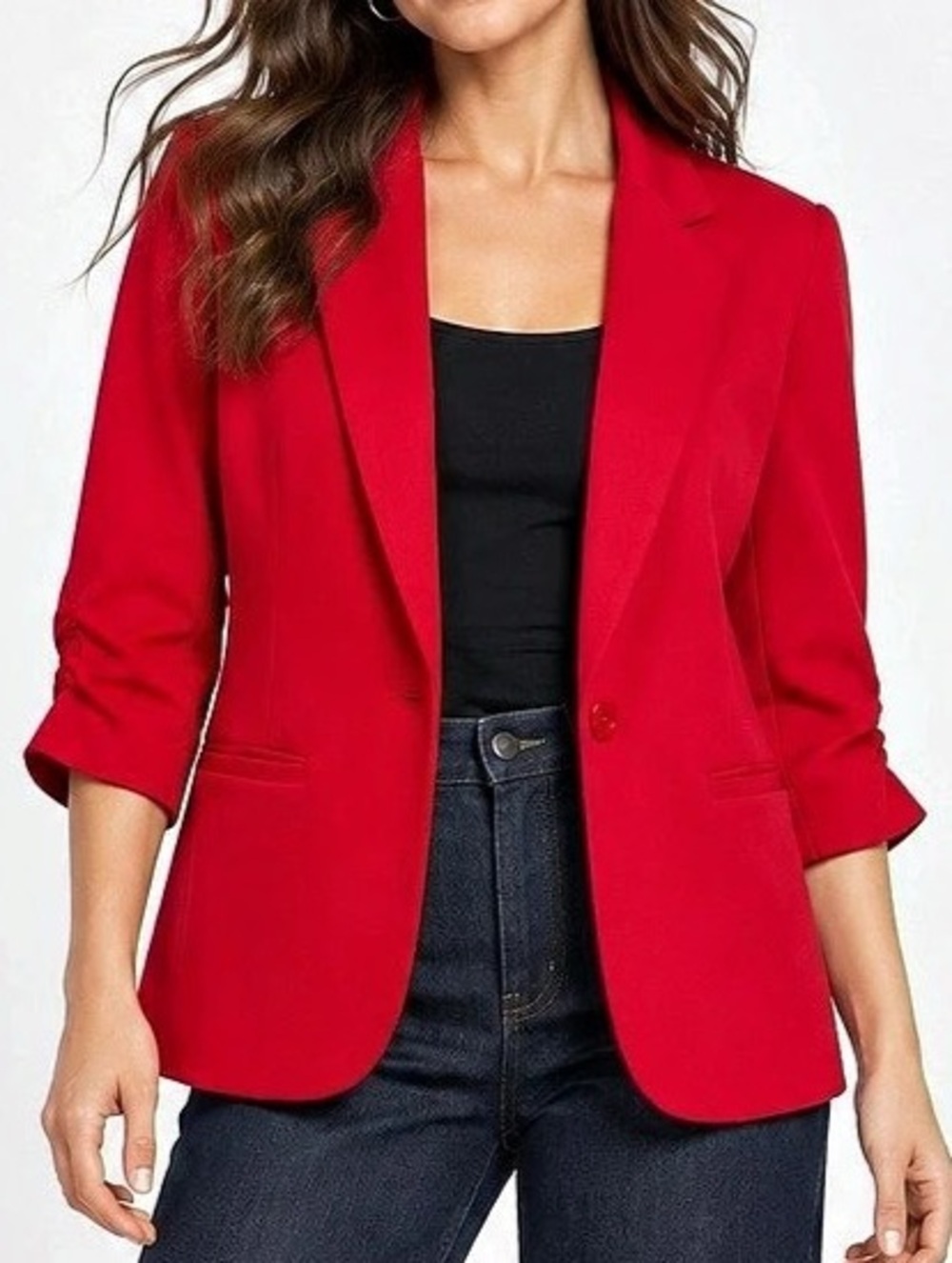 Ricki’s Red Stretch Blazer Ruched 3/4 Sleeves – Medium
